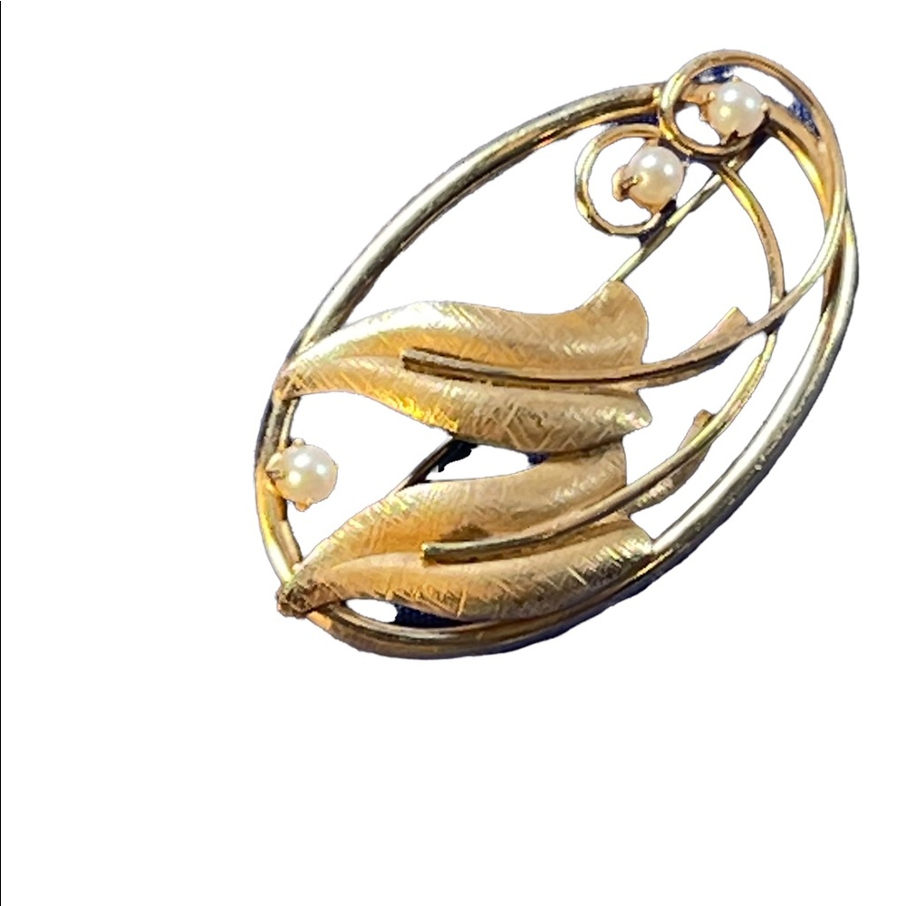 1960s 12k Gold filled real Pearl leaf gold brooch Beauty! vintage - Picture 3 of 6